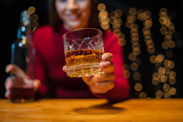 Celebrate whiskey on a friendly party in  restaurant