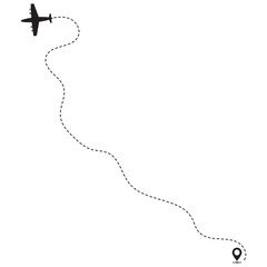 Airplane Travel Path Silhouette With Flat Design. Vector illustration. 