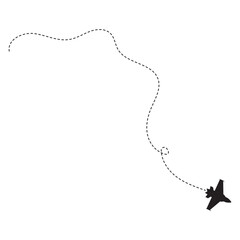 Airplane Travel Path Silhouette With Flat Design. Vector illustration. 