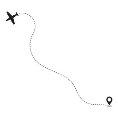 Airplane Travel Path Silhouette With Flat Design. Vector illustration. 