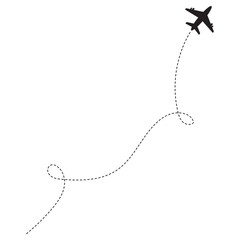 Airplane Travel Path Silhouette With Flat Design. Vector illustration. 