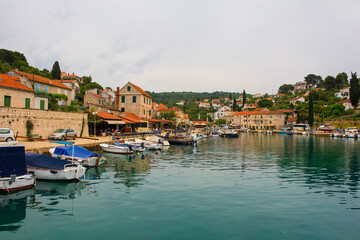 Fototapeta na wymiar The historic port village of Maslinica on Solta Island in Split-Dalmatia County, Croatia