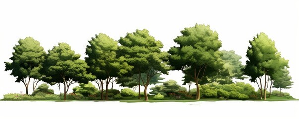 grove, trees and flowers in a small forest, isolated on white background banner, Generative AI