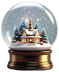 A charming illustration of an adorable snow globe New Year gift against a pure white background.