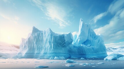 an iceberg calving in an unreal polar region - obrazy, fototapety, plakaty