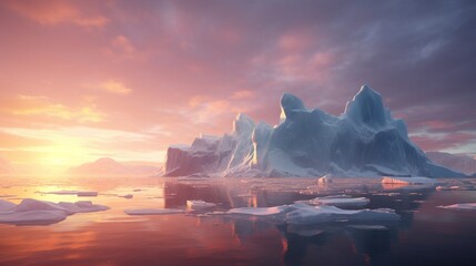 an iceberg calving in an unreal polar region