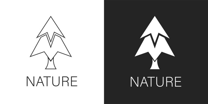 black and white pine tree vector, logo, icon. nature, tree, plant, pine, fir, pine tree, wood, leaf, leaves, forest, evergreen, environment, flat, logo, icon, clipart, sticker, vector illustration.