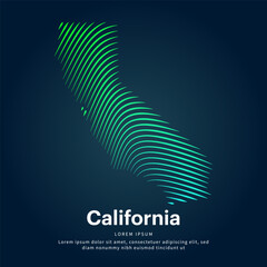 simple logo map of California Illustration in a linear style. Abstract line art California map Logotype concept icon. Vector logo California color silhouette on a dark background. EPS 10 - obrazy, fototapety, plakaty