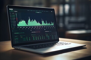 Stock market and other finance themes. Financial graph on a laptop screen. Generative AI