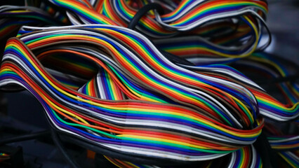 Colorful electrical wire used in telecommunication internet cable network and computer system