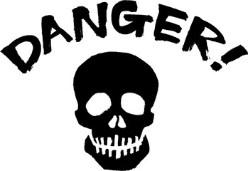 筆で描いた髑髏イラストとdangerの文字
