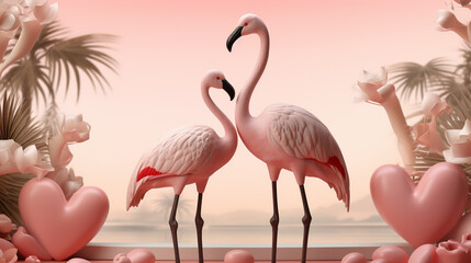 Obraz premium flamingos in the water