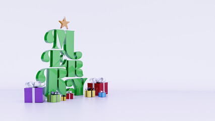 Merry shaped in Christmas tree, Merry Christmas, greeting card, social media post, banner, poster, flyer, decoration card, invitation card,  typography, holiday wish card