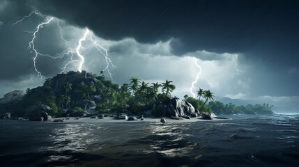an thunderstorm wreaking havoc on an isolated virtual island