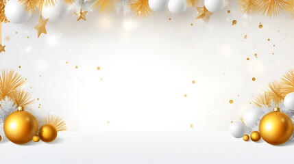 christmas background with golden balls, Christmas and New Year background with gold and white baubles 3d rendering