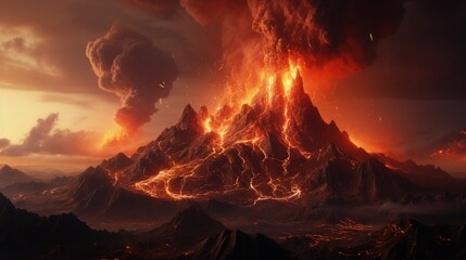 an volcanic eruption in an artificial alien landscape - obrazy, fototapety, plakaty