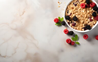 Top View of Delicious Berry Crumble Dessert on Marble Tabletop