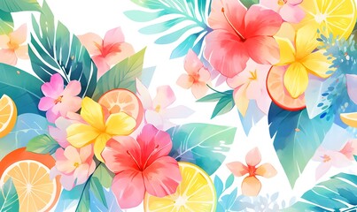 Watercolor tropical background,Generative AI
