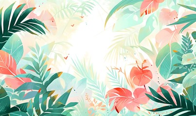 Watercolor tropical background,Generative AI