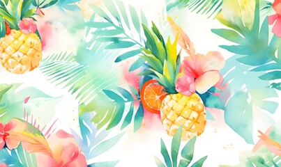 Naklejka premium Watercolor tropical background,Generative AI