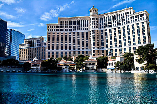 LAS VEGAS,NV,USA - NOV 5,2012 : Bellagio in Las Vegas. Fountains of Bellagio, which have featured in several movies, is a large dancing water fountain synchronized to music.
