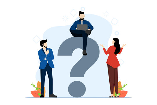 frequently asked questions concept, frequently asked questions around exclamation marks and question marks, question answer metaphor, FAQ for landing pages, mobile apps, web banners, infographics.