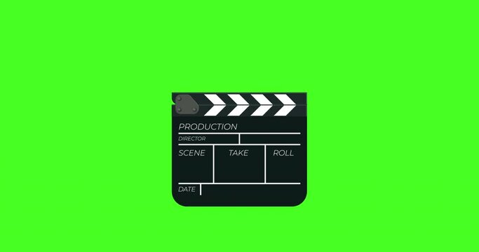 Movie clapperboard during film production shoot on a green background, 4K animation.
