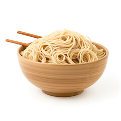 Bowl of noodles with chopsticks Isolated white background