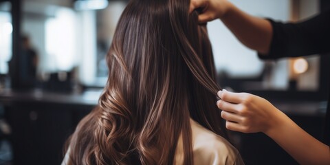 Fototapeta premium A young beautiful woman is getting her hair done