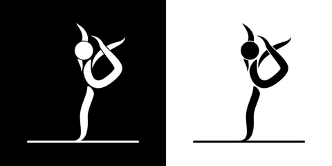 Pictogrammes représentant une gymnaste réalisant des figures sur le praticable de sol, une des disciplines des compétitions de la gymnastique artistique catégorie femme. - obrazy, fototapety, plakaty