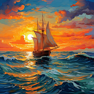 ship in the sea evining beautiful views ship moving