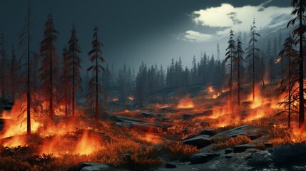 Discover the utilization of for forecasting and preventing forest fires, preserving virtual ecosystems - obrazy, fototapety, plakaty