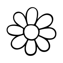 A hand-drawn flower isolated on a white background, vector. Contour illustration of a flower with petals with a black marker for children's coloring. A decorative element for a holiday and decoration.