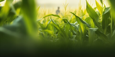 Fototapeta na wymiar green wheat or corn field