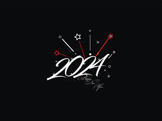 Happy New Year, New Year, 2024 Happy New Year, New Year Design, Happy New Year 2024, Celebration 2024, Holiday 2024, Congratulation 2024, Luxury Line Art Vector Happy New Year Design Wit Star For 2024