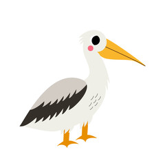 Vector illustration of cute cartoon pelican isolated on white background.