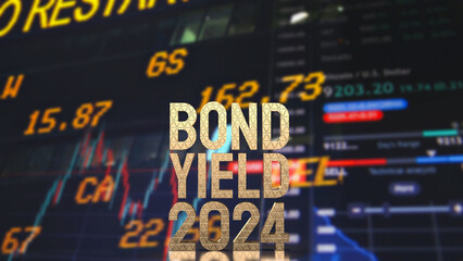 The Gold text Bond Yield on chart background for Business concept 3d rendering.