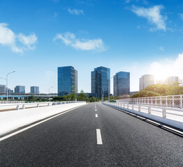 Highway overpass near office buildings