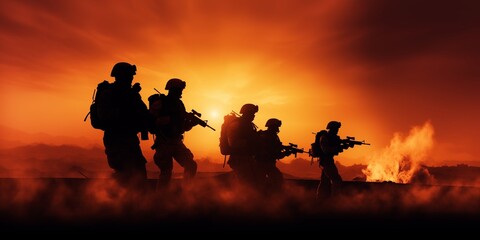 silhouette of soldiers