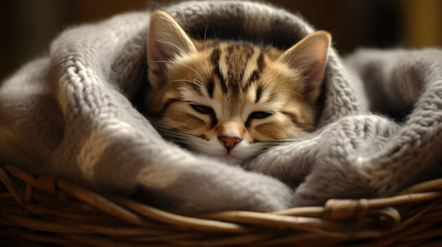 A peaceful image of a cute kitten
