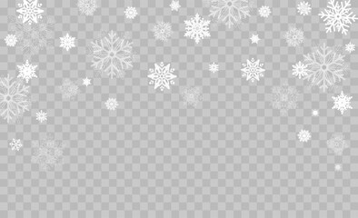 Falling snow on a transparent background. Vector illustration 10 EPS. Abstract snowflake background. Fall of snow