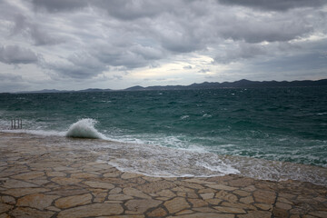 waves breaking on the beach Zadar Croatia