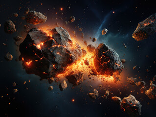 Fototapeta na wymiar Asteroid field, beautiful science fiction wallpaper with endless deep space. Generative Ai
