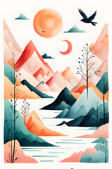 Abstract Hand Painted Illustrations for Postcard