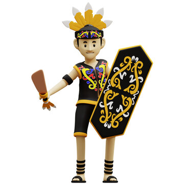 3D Monong Dance Dayaknese Illustration
