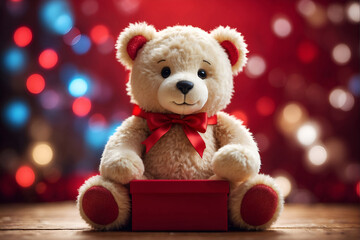 Cute Love Bear Merry Christmas Bokeh Background Little Animal Bear