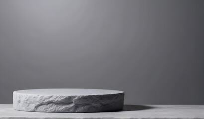 Background for cosmetic products of natural gray color. Stone podium on a gray background.