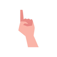 Hand point index finger up, vector illustration on white, flat cartoon