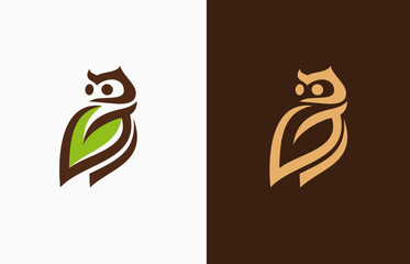 Stylish owl eye look leaf logo design