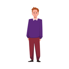 Sad man stands with his hands down, cartoon vector isolated on a white